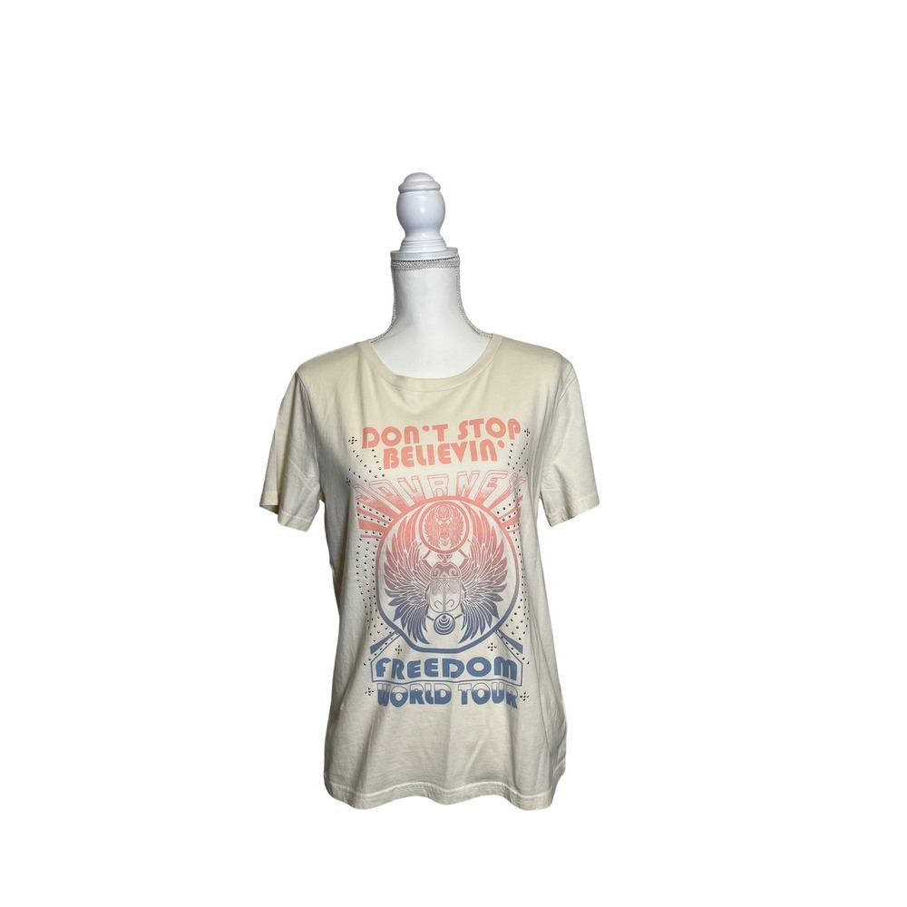 Lucky Brand Journey Women's  Cream Bedazzled Graphic T-Shirt Size M